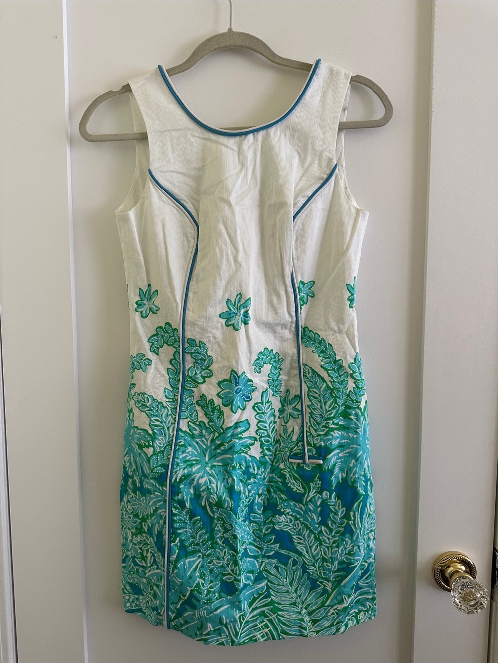 Lilly Pulitzer White Dress with Teal-Green Botanical Print